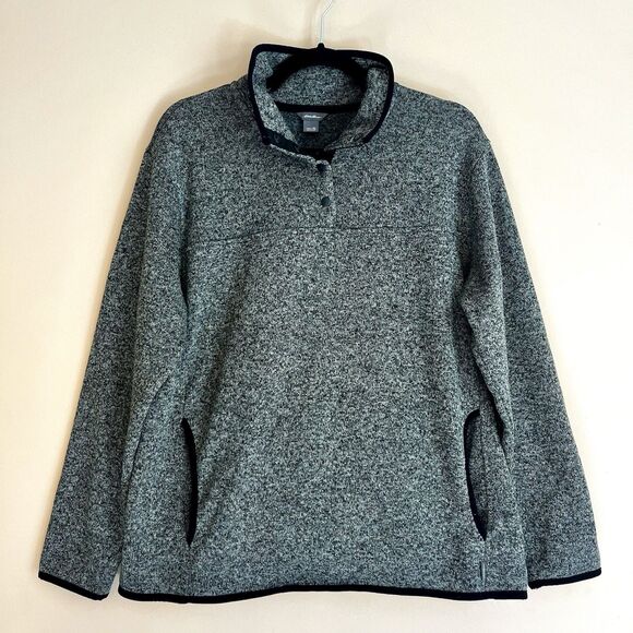 Eddie Bauer Sweater Women’s XL Gray Fleece Snap Mock Neck Knit Pullover - Picture 1 of 11